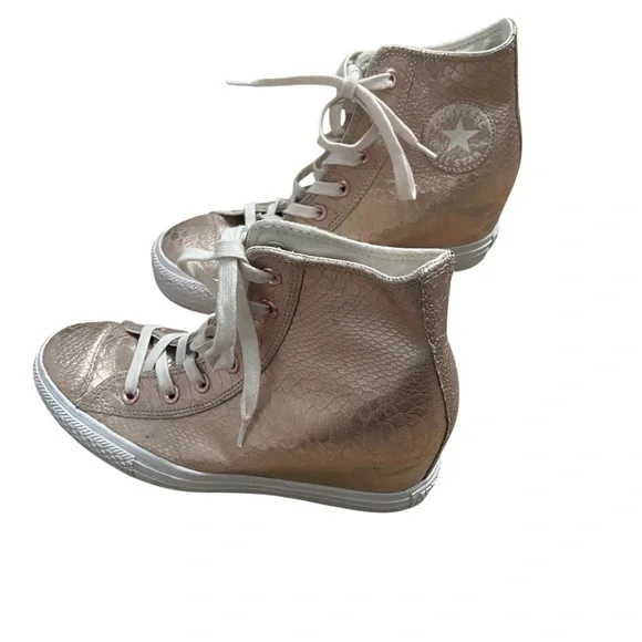 Converse Women's Metallic Rose Gold Reptile print High-Top All Star Sneakers - Picture 3 of 12